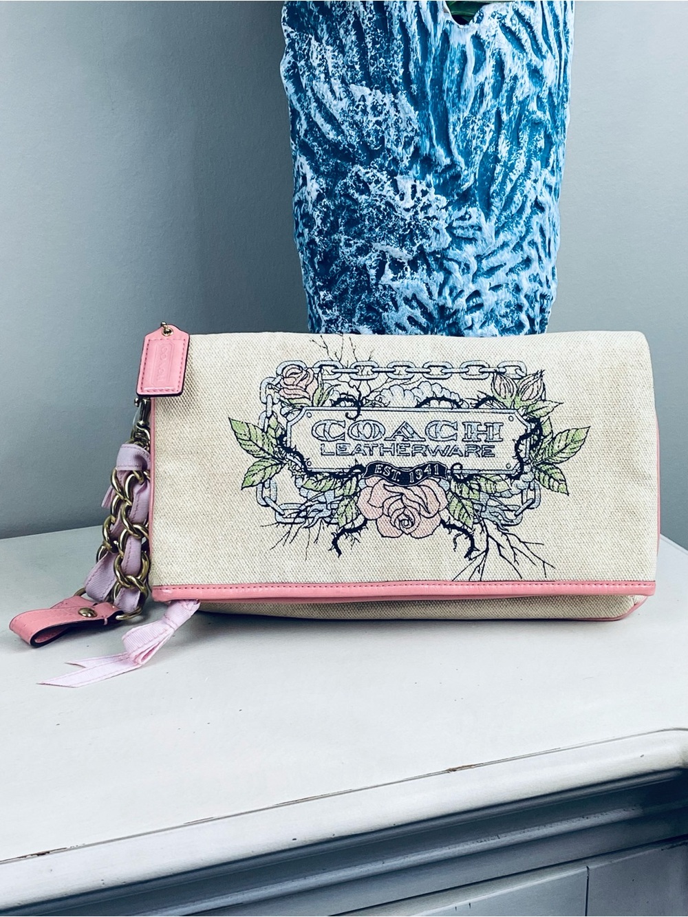 Coach Limited Edition Shimmer Tattoo Rose XL Foldover Clutch - Picture 16 of 16